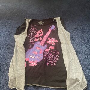 Faded Glory Black and Gray Guitar Graphic Tee